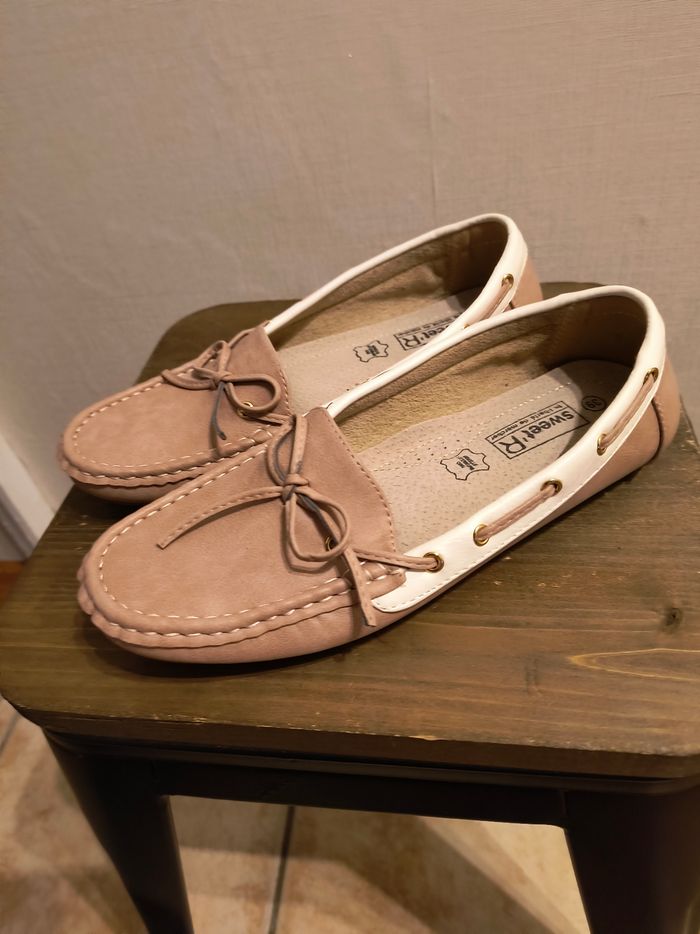 Mocassins femme rose et blanc 39