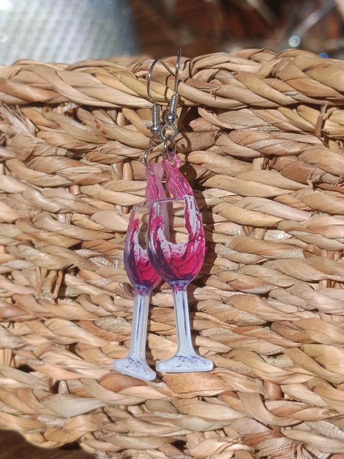 Boucles d'oreilles acrylique acier argenté verres de vin - photo numéro 4
