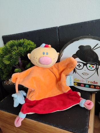 Doudou garçon orange rouge chien bleu marionnette Nattou Rose Spirale  DD003419