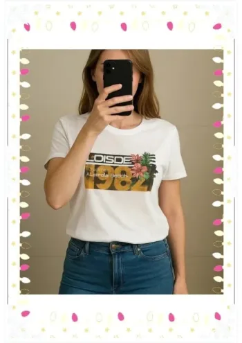 🌺 T-shirt blanc LOIS - Taille XL Ambiance Australia Beach 1982 !