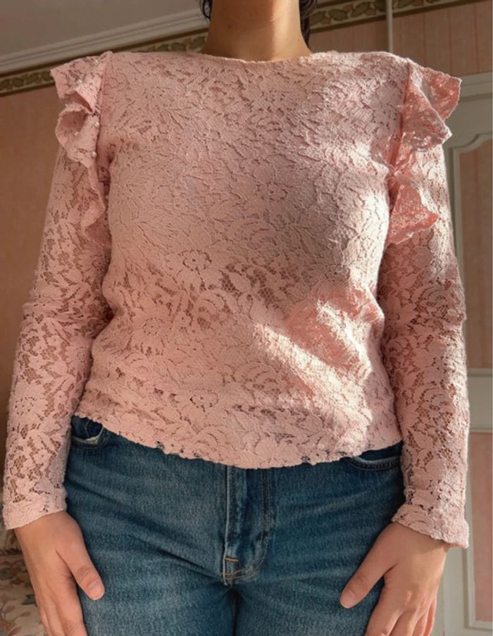 Blouse romantique couleur rose en dentelle - photo numéro 2