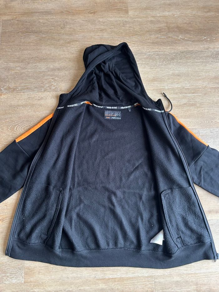 Sweat zippé à capuche noir bandes orange Urban District – S (49 x 65 cm) - photo numéro 2