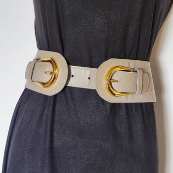 Grande ceinture beige doré or style vintage double boucle