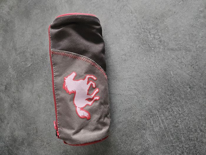 Trousse fourre-tout pour école ronde - Grise & rose - Fouganza