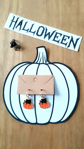 🎃 Boucles d’Oreilles Halloween Chat Noir & Citrouille 🎃