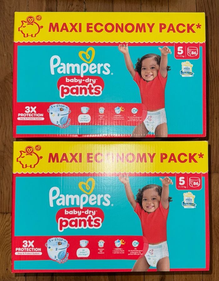 2 cartons de couches Pampers taille 5