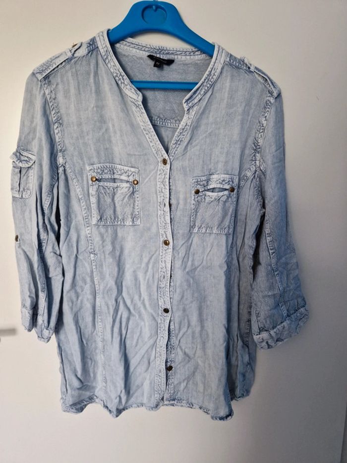 Chemise fluide manches 3/4 bleu chiné taille 42