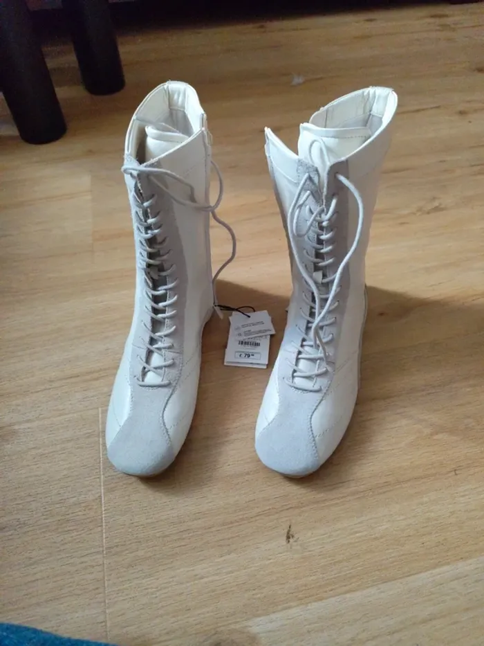 Baskets hautes style boxe Zara cuir blanc cassé 36 neuves - photo numéro 4