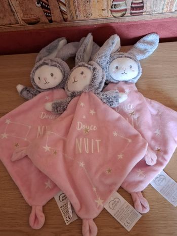 3 doudous rose "mots d'enfants"