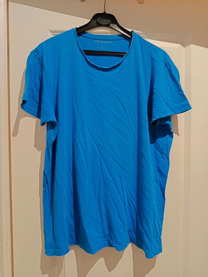 🔝 T-shirt uni manches courtes Primark bleu taille L 100 % coton