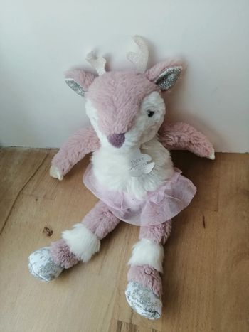 Doudou faon Eléa rose blanc les petits twist 26 cm histoire d'ours