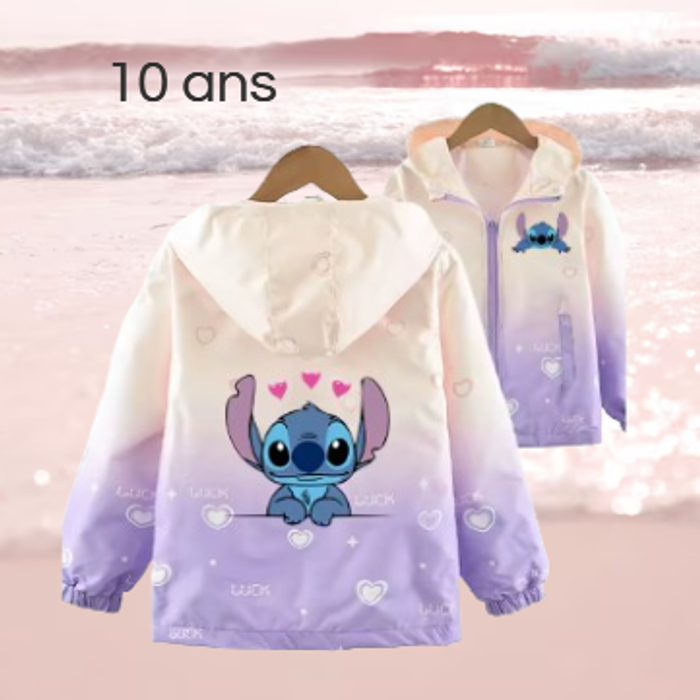 💖 Veste coupe-vent imperméable Stitch violet 10 ans