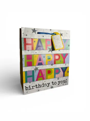 Sac cadeau « Joyeux anniversaire à toi » motif étoile Voila 25 x 30,5 x 12 cm neuf