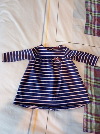 Robe manches longues rayée marine et rose