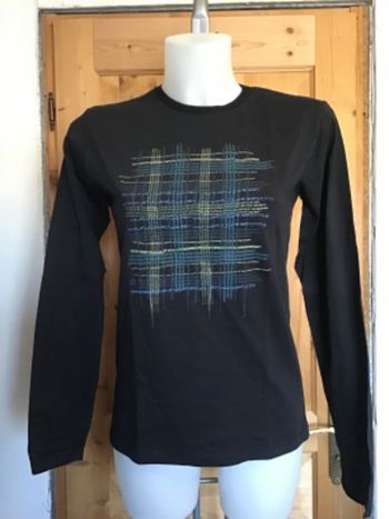 Tee shirt noir manches longues imprimé graphique multicolore 100% coton vintage 90s Ikks