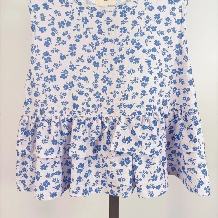 Top sans manches fleuri bleu et blanc à basque CMT Atelier taille M léger été A525 - photo numéro 6