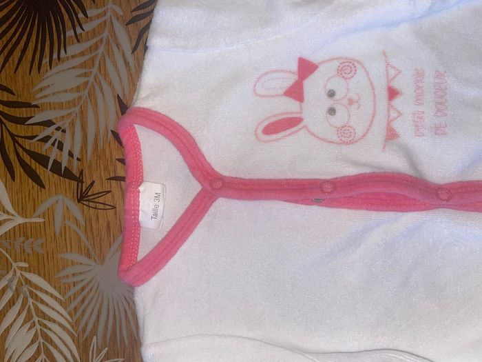 Pyjama velours blanc à motif lapin fushia bb 3 mois - photo numéro 4