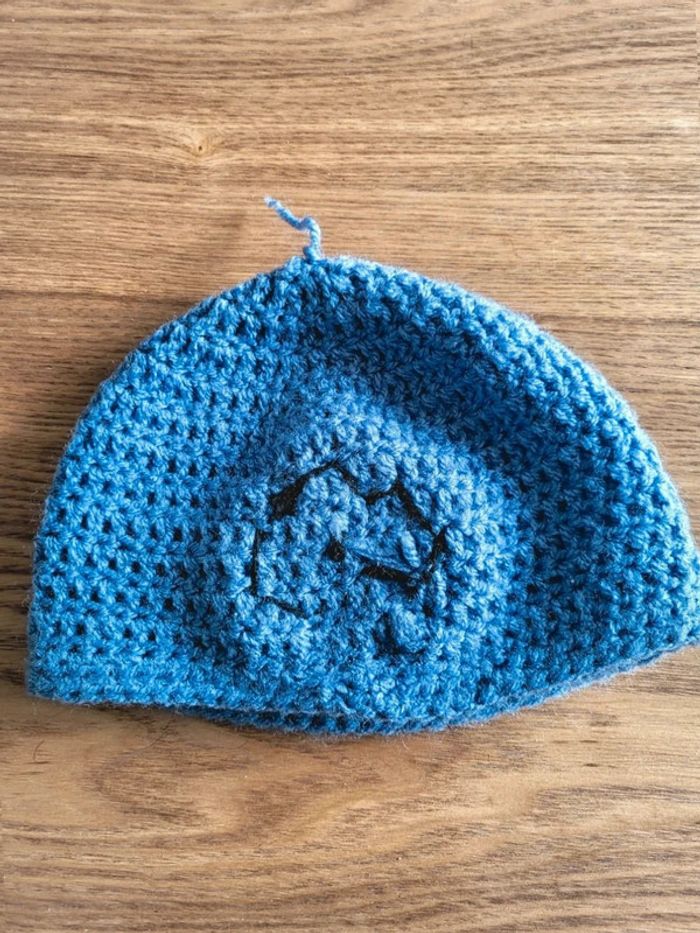 Bonnet d'Hiver Petite Fille Bleu Enfant en Laine Tissée au Crochet – Motif Fleur - photo numéro 5