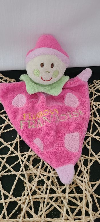 Doudou Peluche Plat Triangle Fée Lutin Poupée Framboise Rose Fushia Col Vert CMP