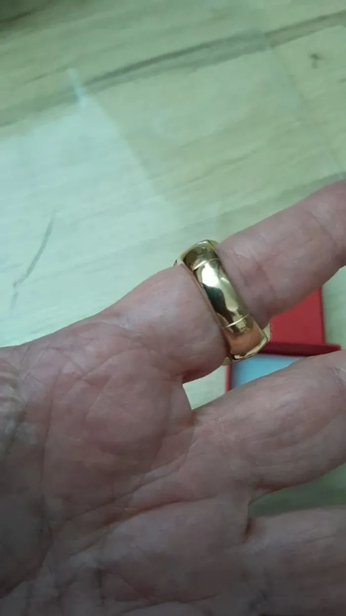 Bague émaillée, couleur verte et doré, taille élastique - photo numéro 7