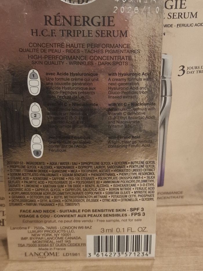 Lancôme Rénergie H.C.F Triple Serum – lot 5×3 ml – Neuf - photo numéro 4