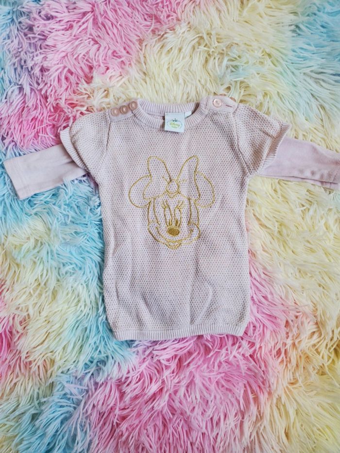🌴 Ensemble tenue robe disney minnie et body rose manche longue bébé fille 1 mois
