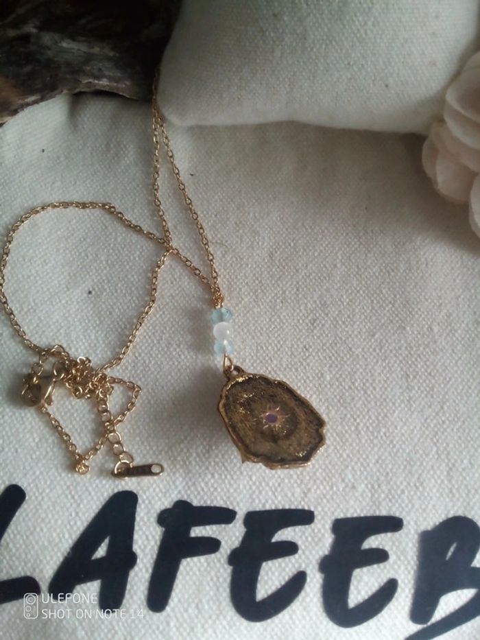 Collier oeil et pierres aigue marine et sélénite - photo numéro 3