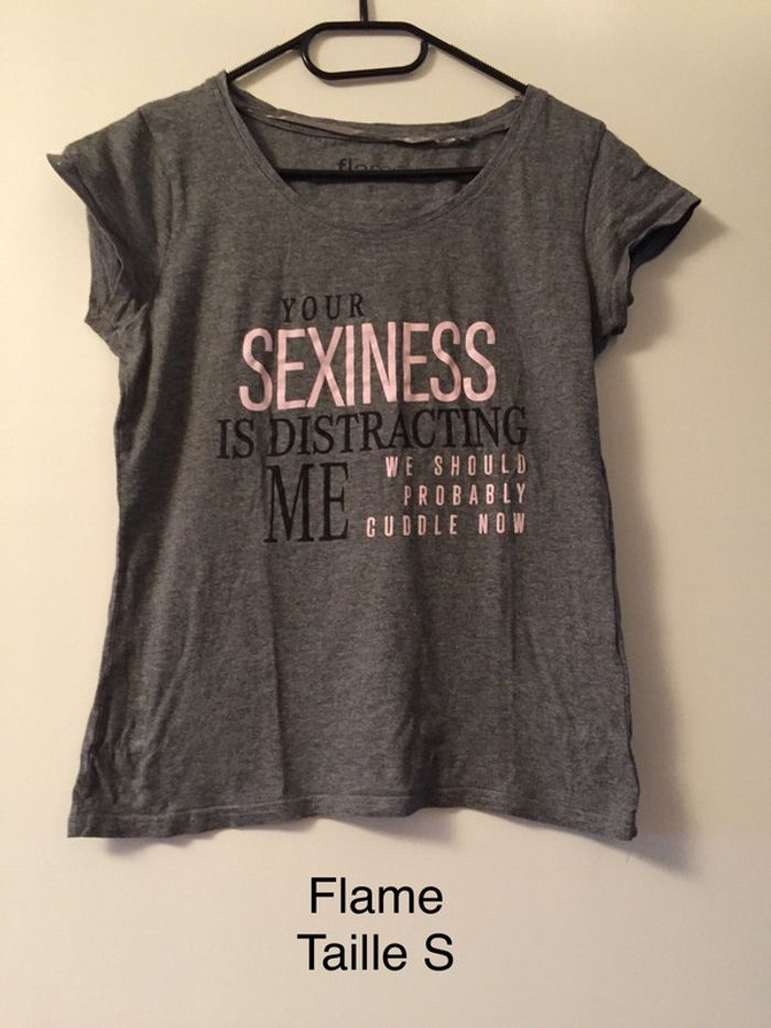 T-shirt gris « your sexiness is distracting me » Flame Taille S