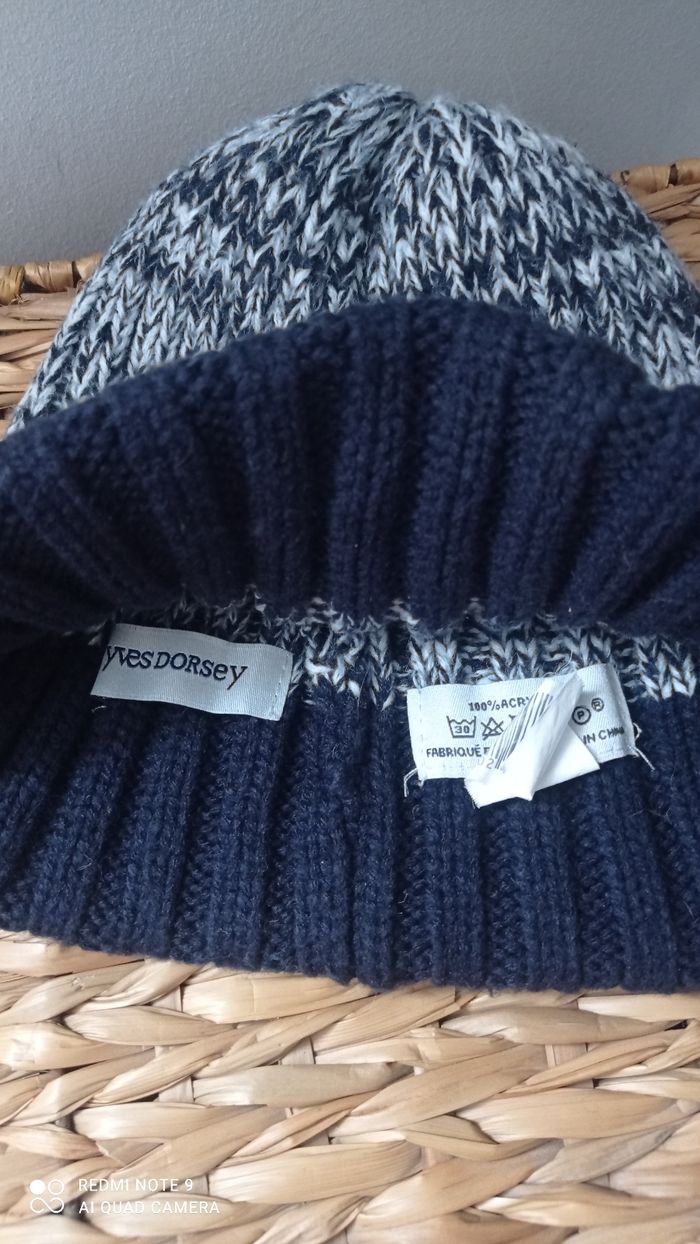 Bonnet en laine Yves Dorsey marine et gris tbe - photo numéro 3