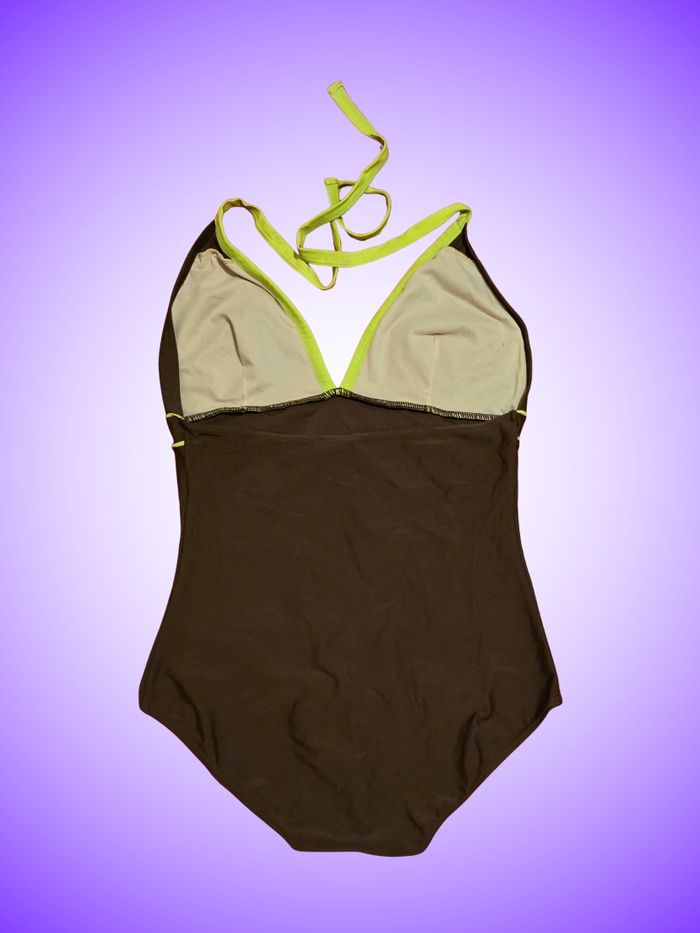 Maillot de Bain 1 Pièce Dos Nu Marron & Vert Lime – Motifs Bohèmes – Taille 44 XXL – Neuf, Sans Étiquette - photo numéro 3