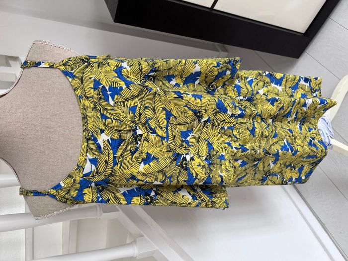Robe Mamouchka à motifs végétaux jaune et bleu - photo numéro 2