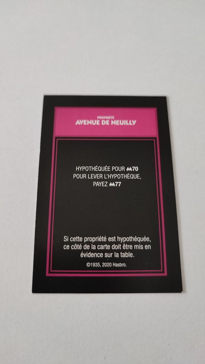 Carte Avenue de Neuilly pièce détachée jeu de société Monopoly mauvais perdants Hasbro Gaming #B77 - photo numéro 2
