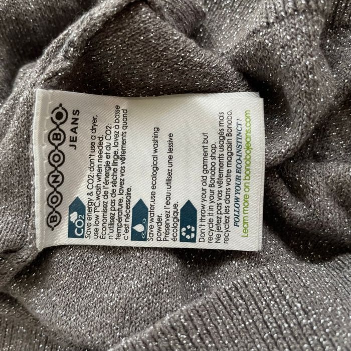 Gilet gris pailleté Bonobo Jeans Taille M fil métallisé décolleté V manches longues - photo numéro 9
