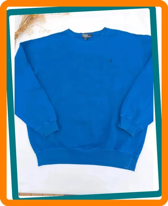 Sweat bleu homme taille L Ralph Lauren logo noir bon état tâche dans le dos - photo numéro 2