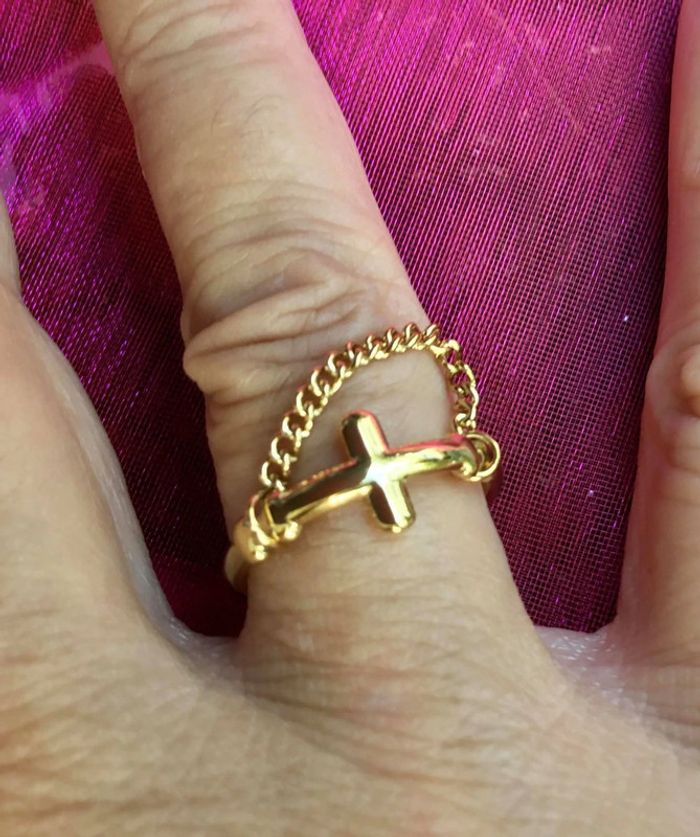 Bague réglable acier inoxydable or croix horizontale chaîne