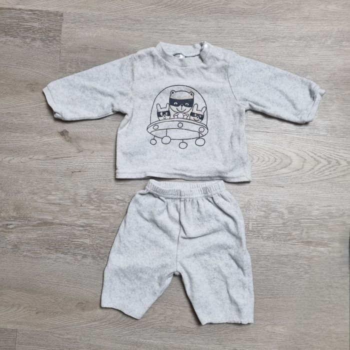 Pyjama 2 pièces bébé 6 mois Dors-Bien Velours Motifs Ours Masqué Tres Bonne Etat