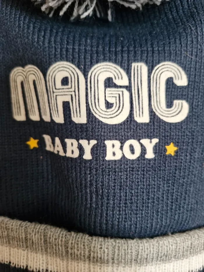 Bonnet garçon 48 cm Mots d'enfants Bleu marine, gris, blanc magic baby boy acrylique polyester - photo numéro 2