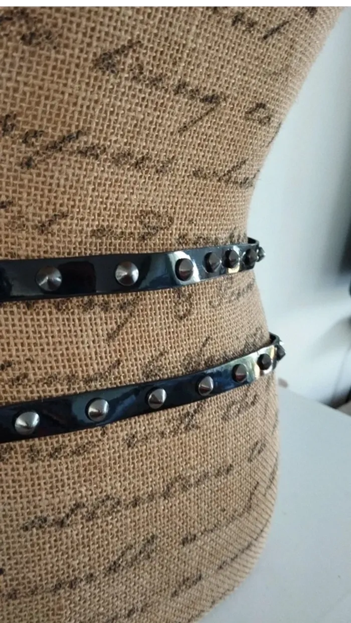 superbe Ceinture noire brillante avec clous deux tours femme - photo numéro 9