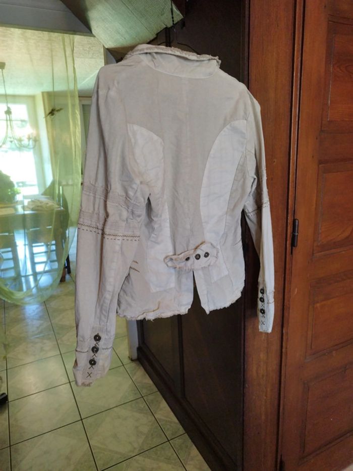 Veste beige patchwork vintage y2k L/40 blazer - photo numéro 7