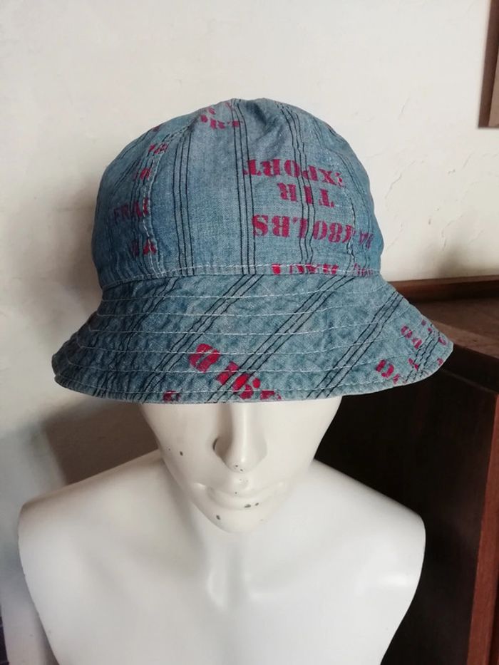 Chapeau hat bob printemps été jean toile imprimée écriture