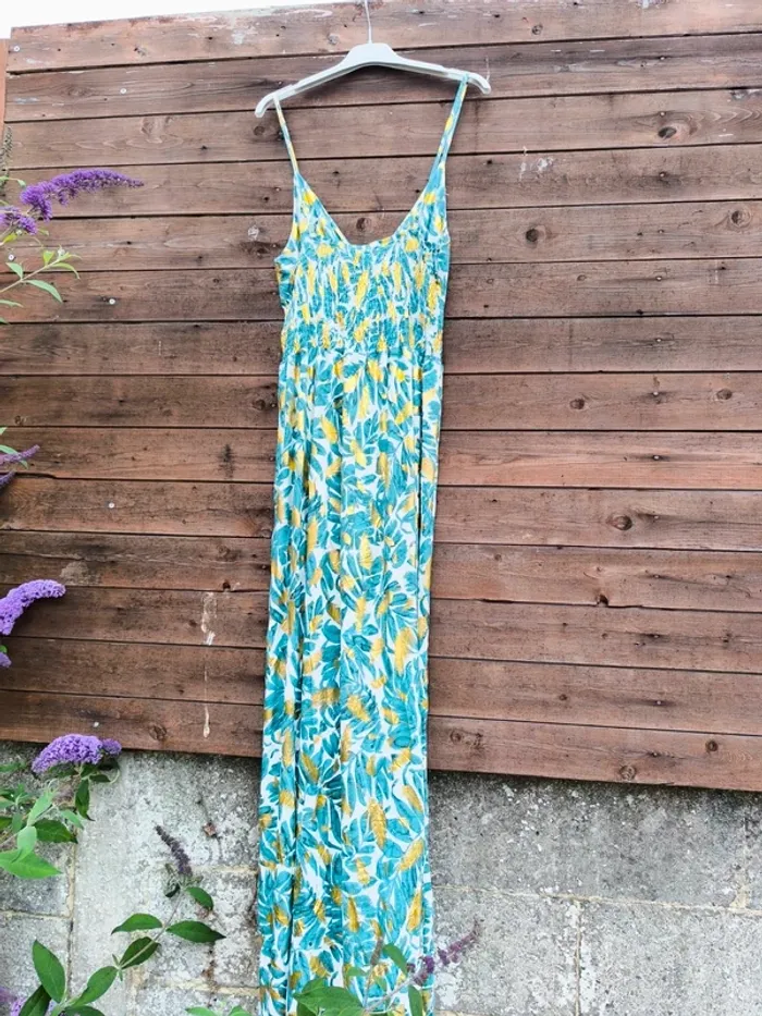 Robe longue imprimée tropicale verte et dorée été taille 40/42 - photo numéro 10