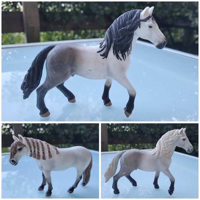 Lot de 3 Chevaux Scheich : noir et blanc, gris et blanc et blanc