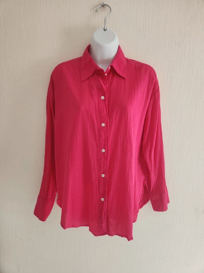 Chemise oversize effet gaze de coton rose framboise H&M XS - photo numéro 2