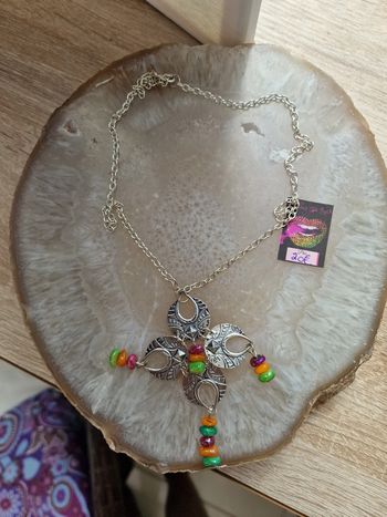 Collier Vintage Ethnique Boheme Argenté Perles Multicolore