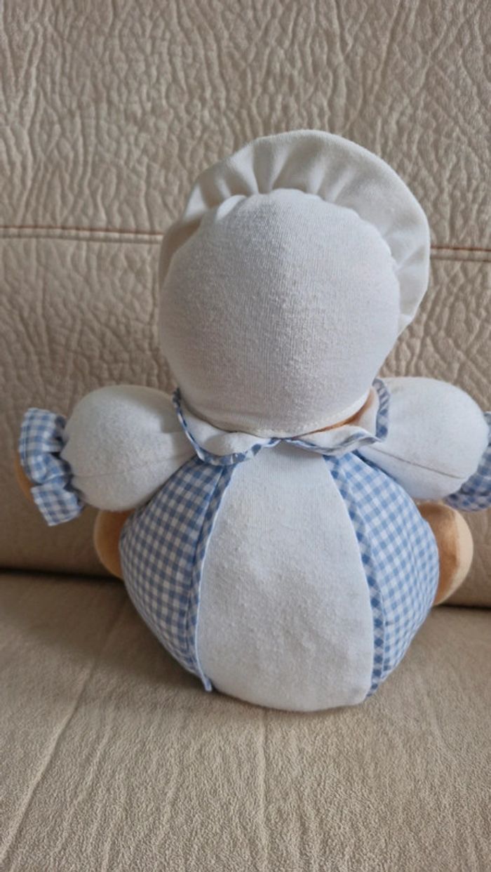 Ourson boule kaloo blanc et bleu carreaux vichy - photo numéro 5