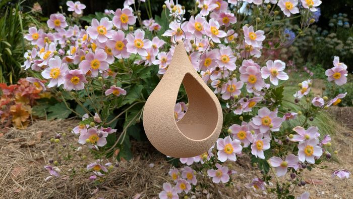 Mangeoire à oiseaux de la nature en forme de goutte d'eau effet strié beige - photo numéro 2