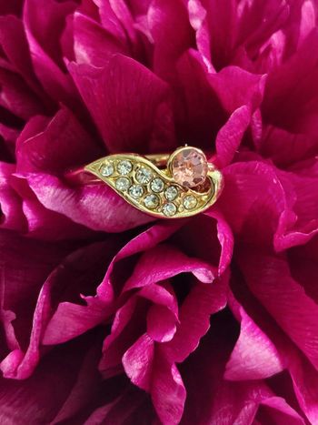 Bague avec zirconium et pierre topaz rose en acier inoxydable