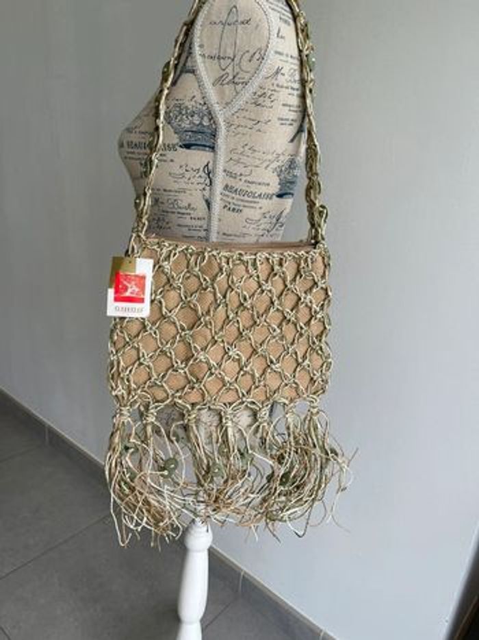Petit sac raphia (21x30cm) beige et vert - photo numéro 2