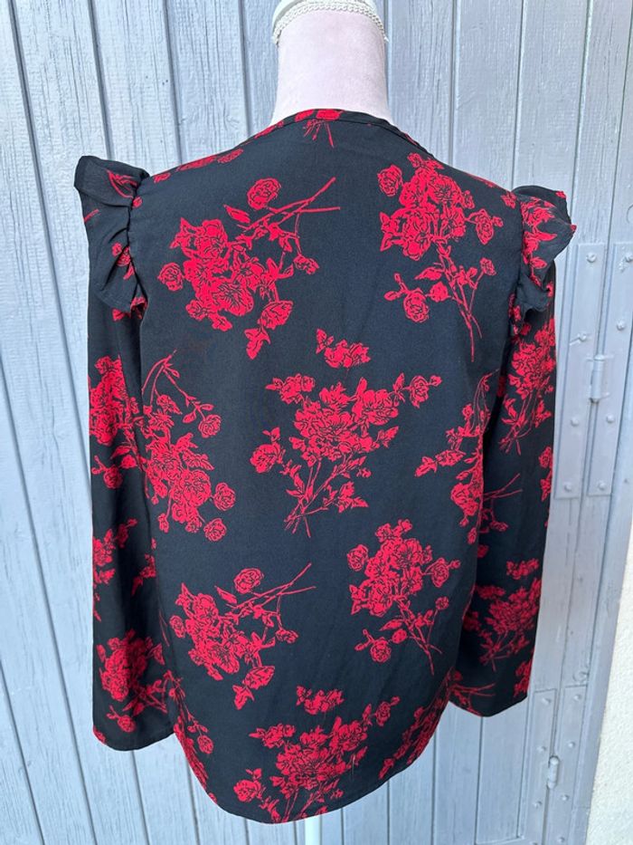 Blouse manches longues été noir rouge fleurie motifs japonais - photo numéro 3