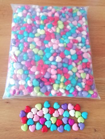 500g de Perles Acryliques Coeur Lisses 11x10mm Multicolores Loisirs Créatifs Enfants
